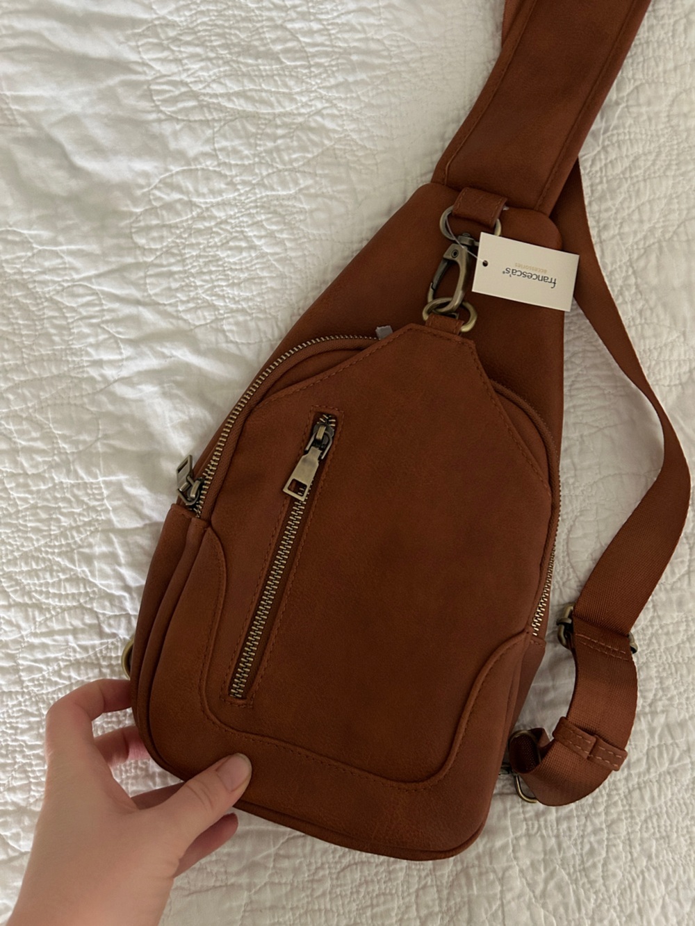 Faux Leather Crossbody Sling Bag - Brown